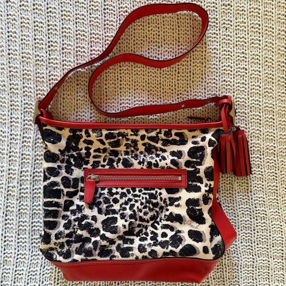 NWOT Coach Rare Orange Leopard Ocelot Print Leather Women's Shoulder Bag Duffel